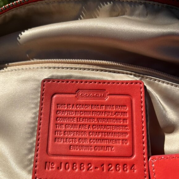 Coach Leather Shoulder Bag – Bold Red-Orange Full-Grain Cowhide, Silver Hardware - Picture 6 of 7